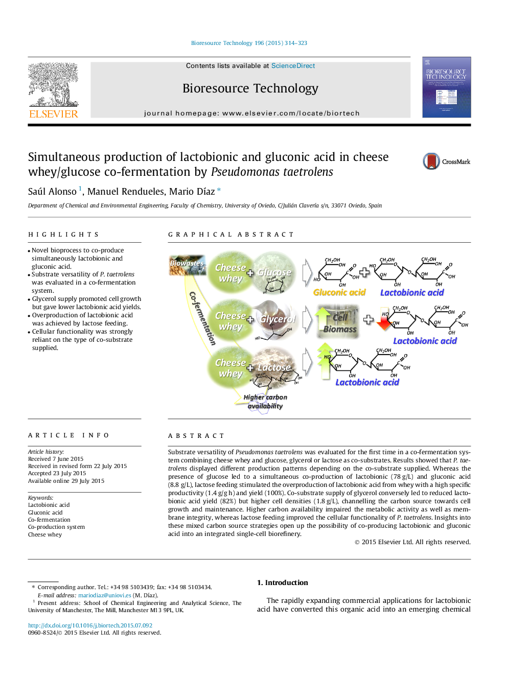 Simultaneous production of lactobionic and gluconic acid in cheese whey/glucose co-fermentation by Pseudomonas taetrolens