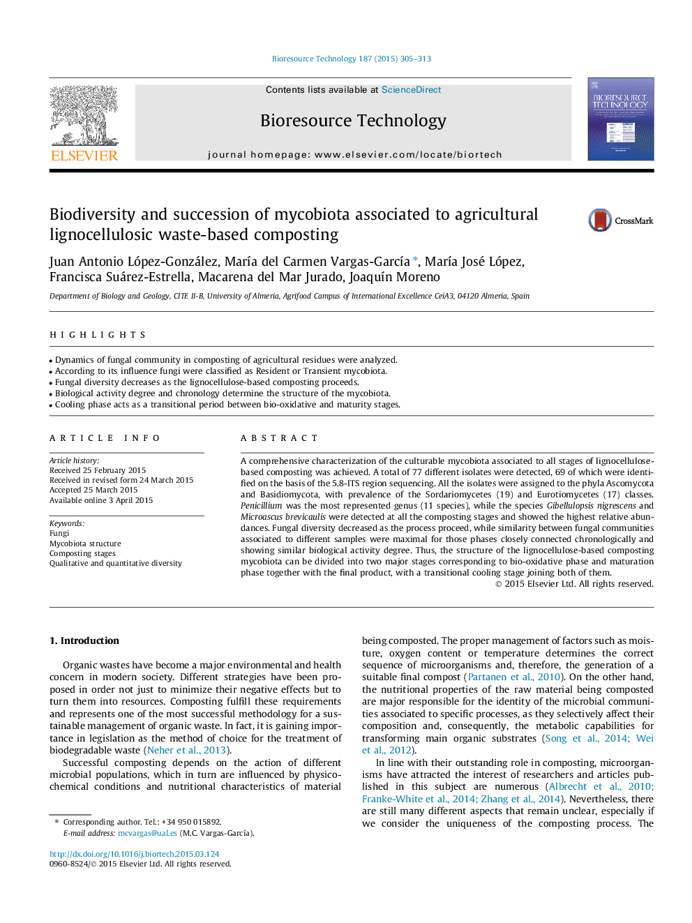 Biodiversity and succession of mycobiota associated to agricultural lignocellulosic waste-based composting