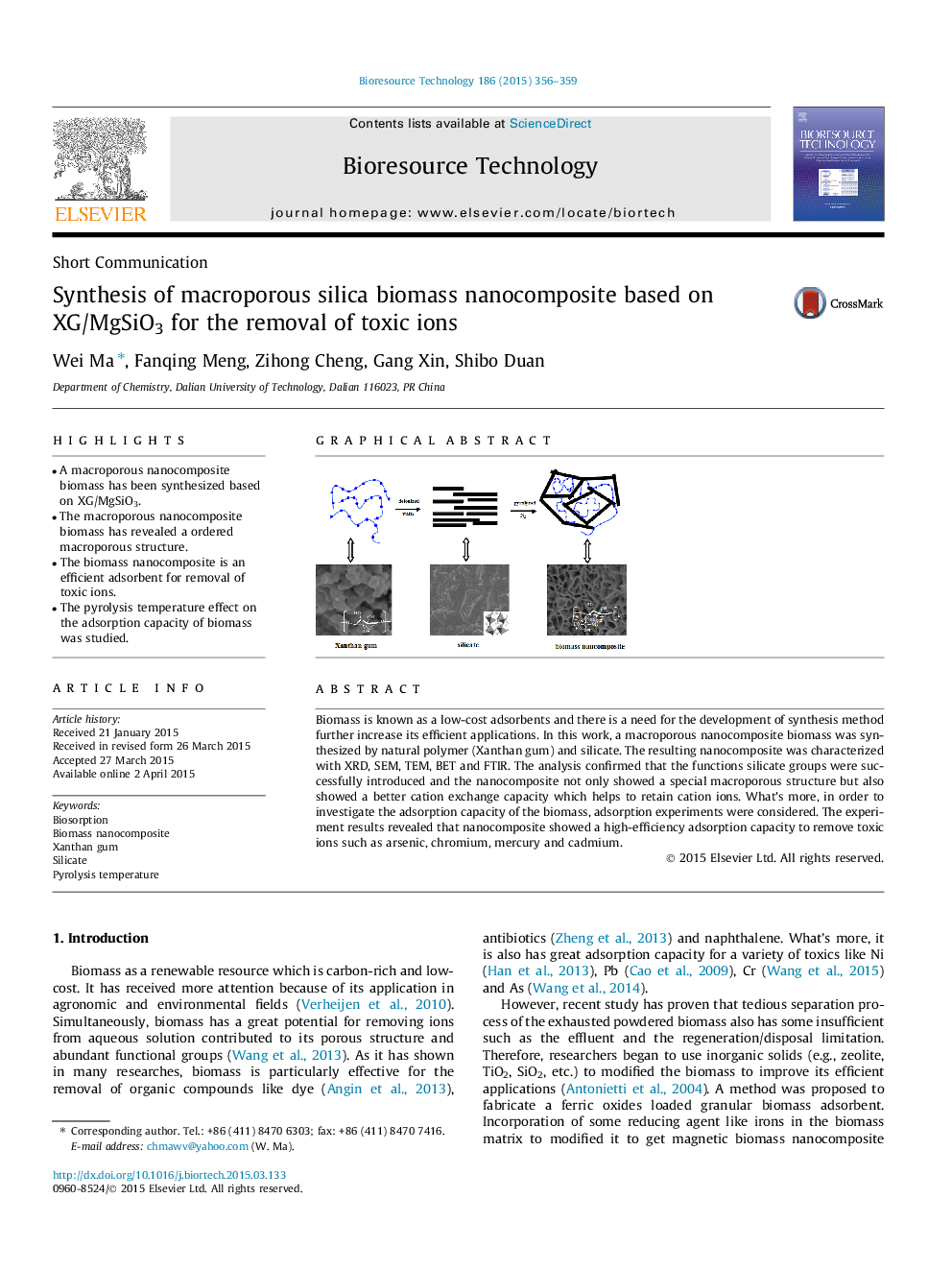 Synthesis of macroporous silica biomass nanocomposite based on XG/MgSiO3 for the removal of toxic ions