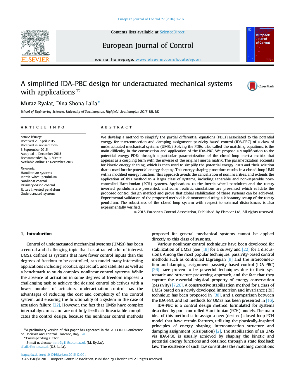 A simplified IDA-PBC design for underactuated mechanical systems with applications 