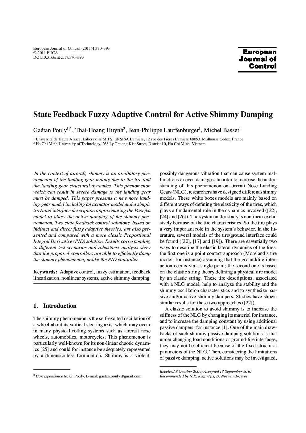 State Feedback Fuzzy Adaptive Control for Active Shimmy Damping