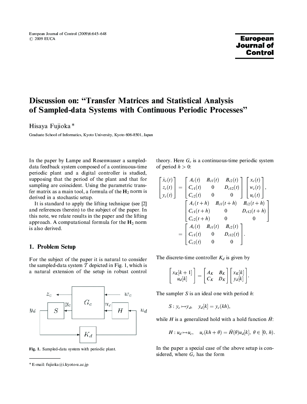 Discussion on: “Transfer Matrices and Statistical Analysis of Sampled-data Systems with Continuous Periodic Processes”
