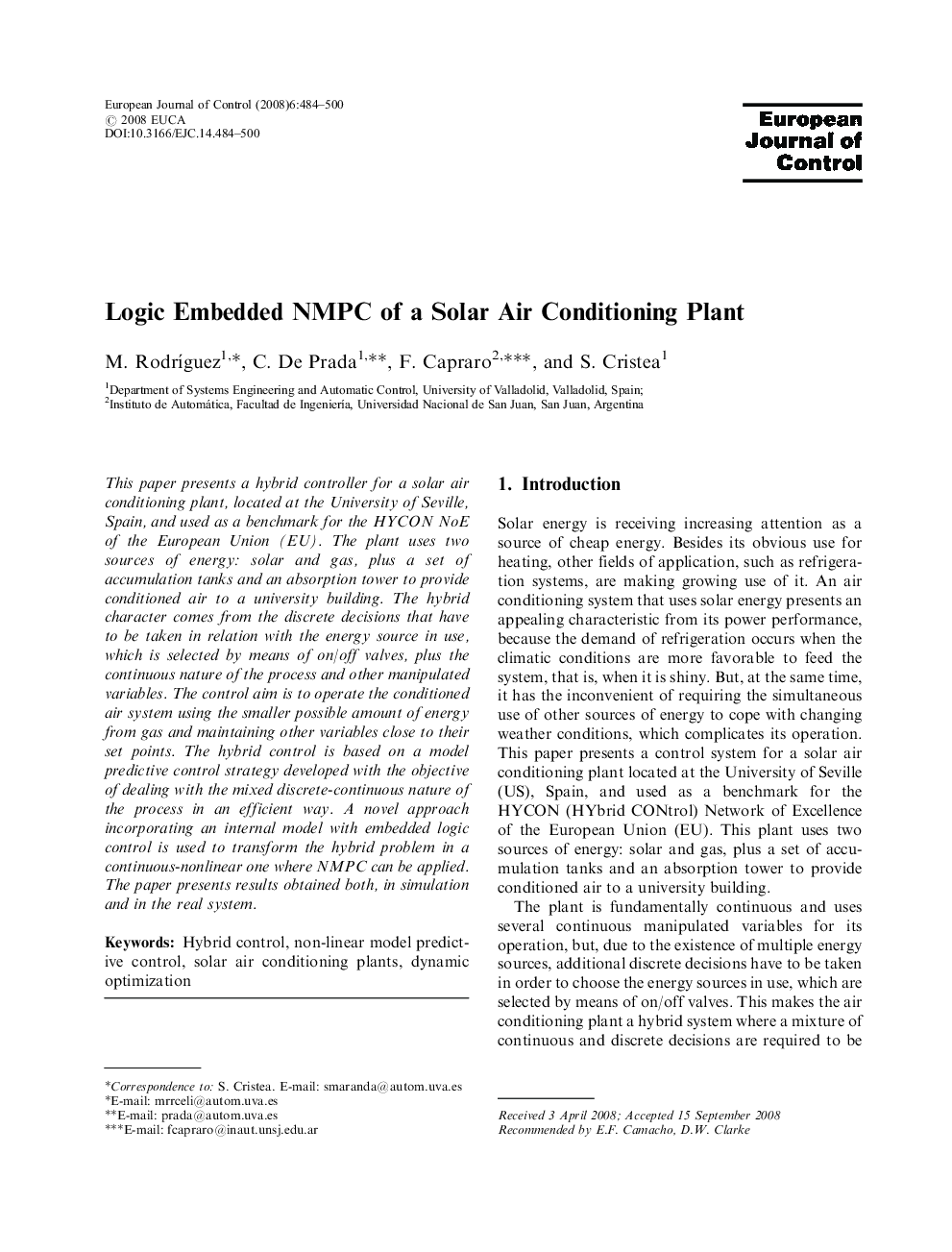 Logic Embedded NMPC of a Solar Air Conditioning Plant