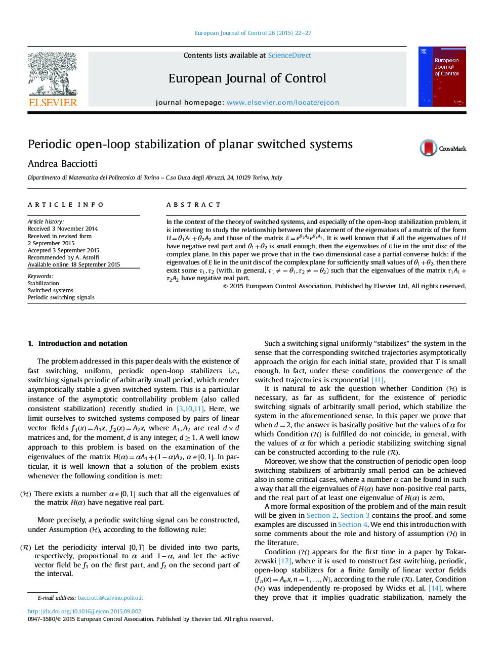 Periodic open-loop stabilization of planar switched systems