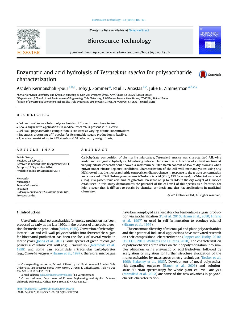 Enzymatic and acid hydrolysis of Tetraselmis suecica for polysaccharide characterization