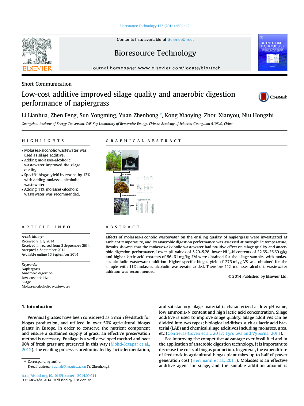 Low-cost additive improved silage quality and anaerobic digestion performance of napiergrass