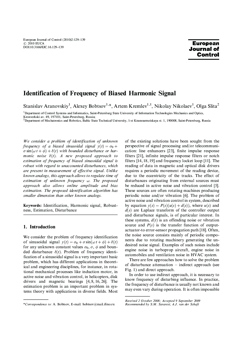 Identification of Frequency of Biased Harmonic Signal