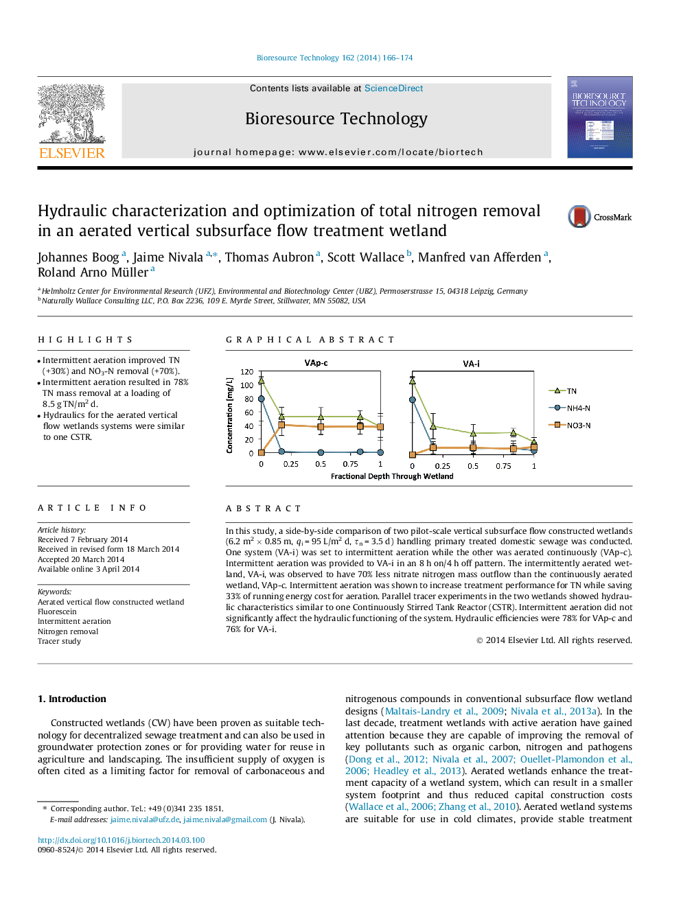 Hydraulic characterization and optimization of total nitrogen removal in an aerated vertical subsurface flow treatment wetland