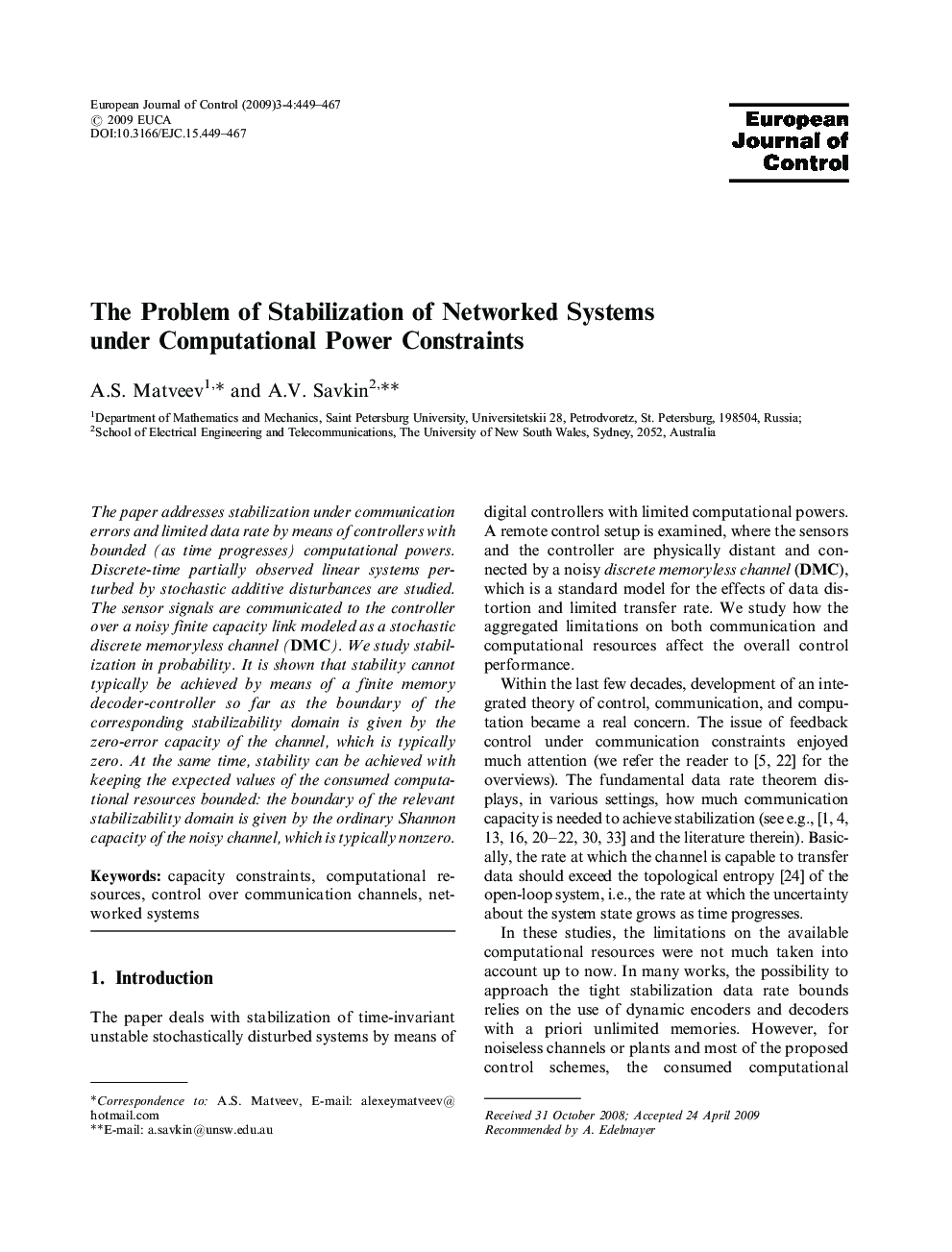 The Problem of Stabilization of Networked Systems under Computational Power Constraints
