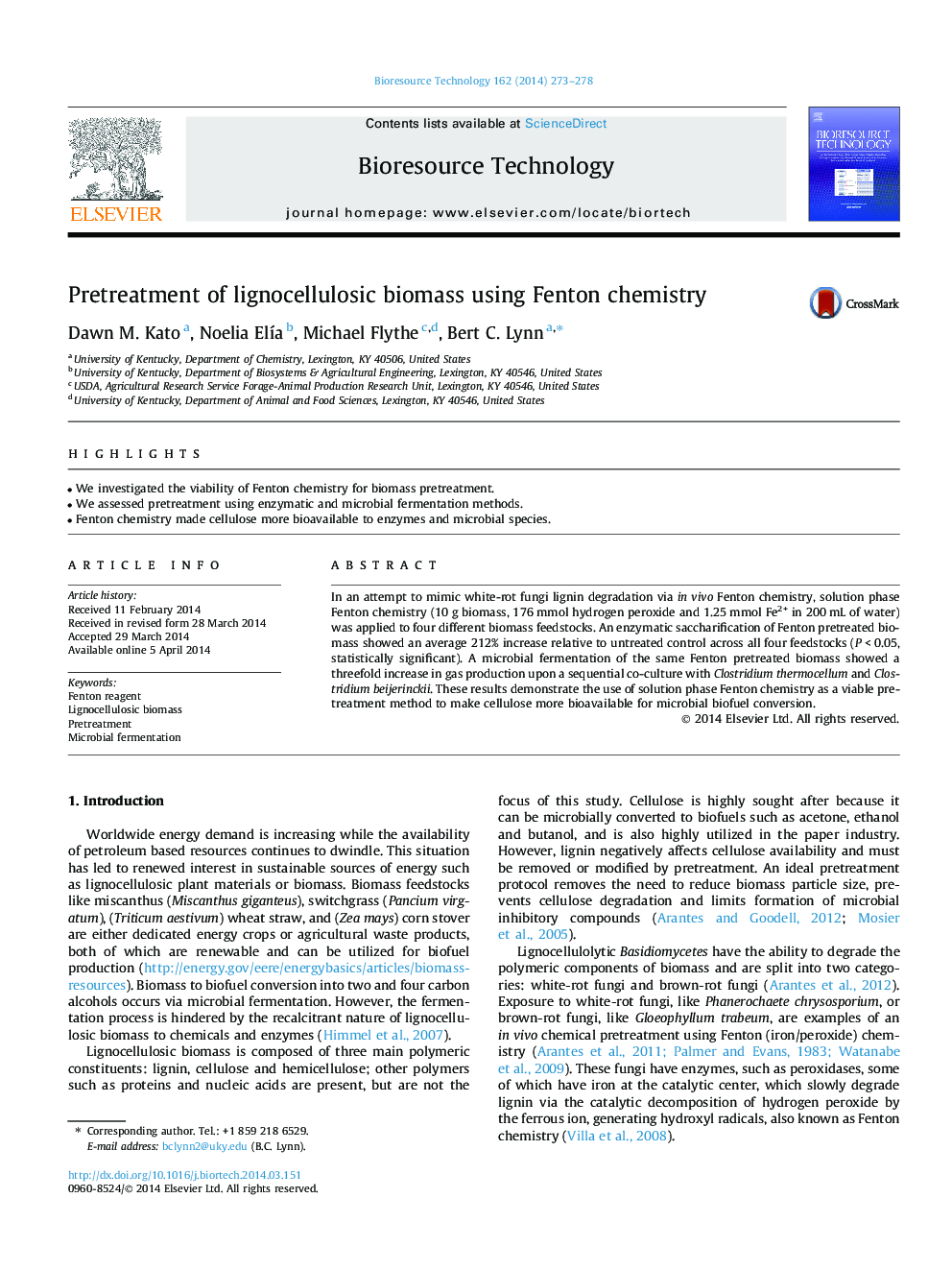 Pretreatment of lignocellulosic biomass using Fenton chemistry