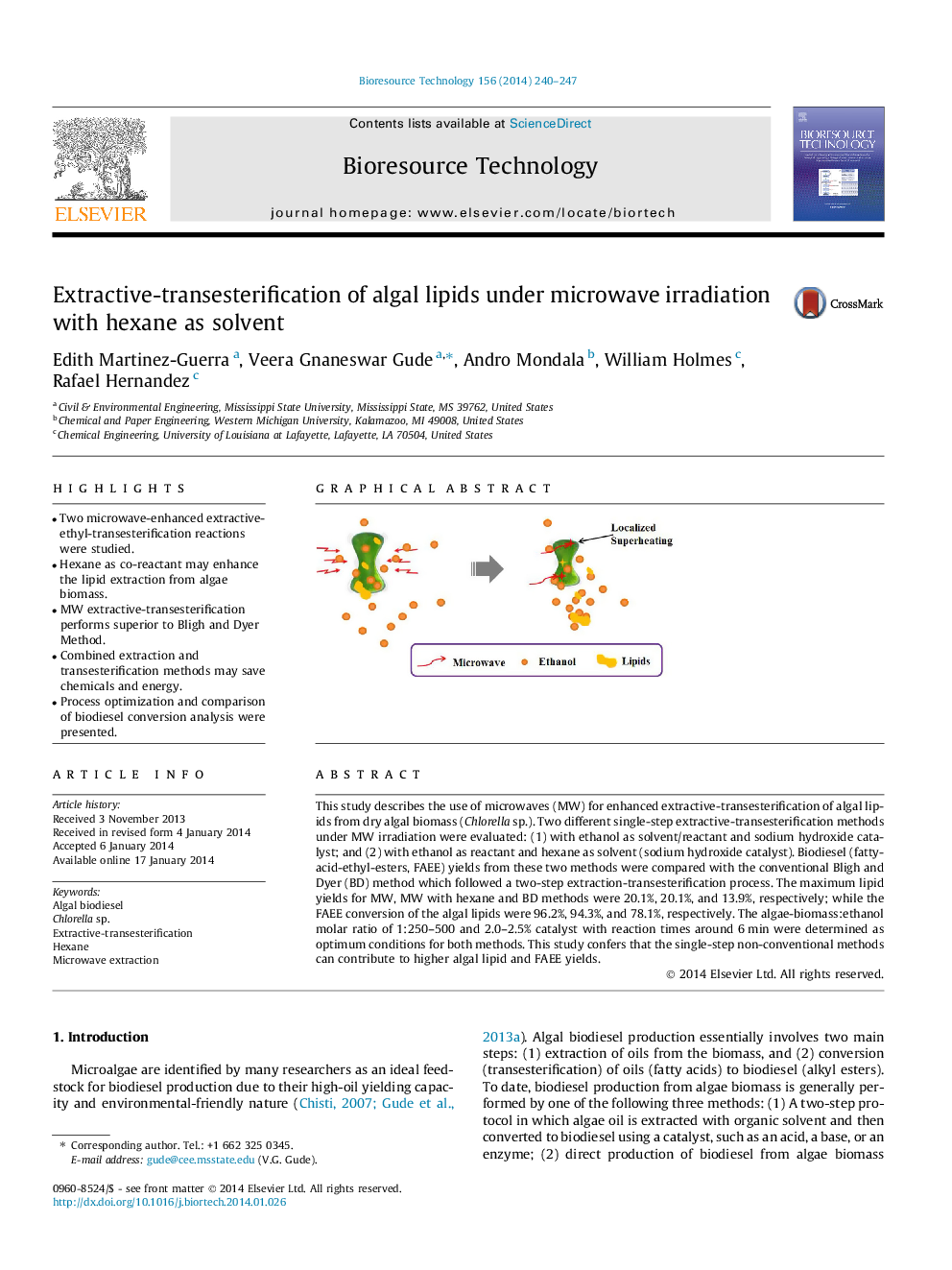 ترانس اکسیداسیون استخراج از لیپیدهای جلبک تحت اشعه مایکروویو با هگزاز به عنوان حلال 