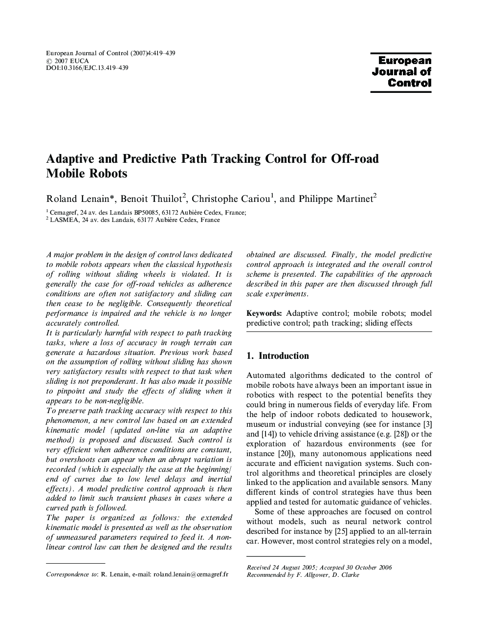 Adaptive and Predictive Path Tracking Control for Off-road Mobile Robots