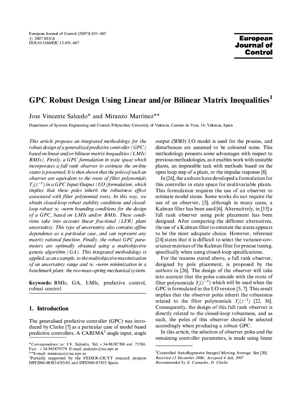 GPC Robust Design Using Linear and/or Bilinear Matrix Inequalities**