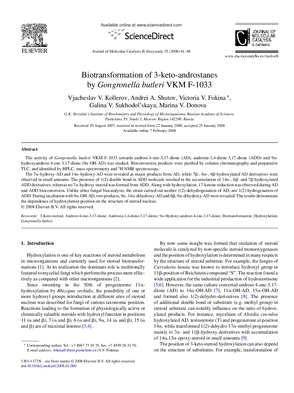 Biotransformation of 3-keto-androstanes by Gongronella butleri VKM F-1033