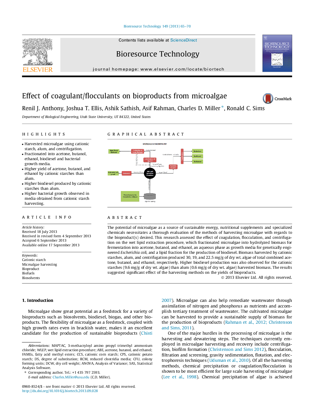 Effect of coagulant/flocculants on bioproducts from microalgae