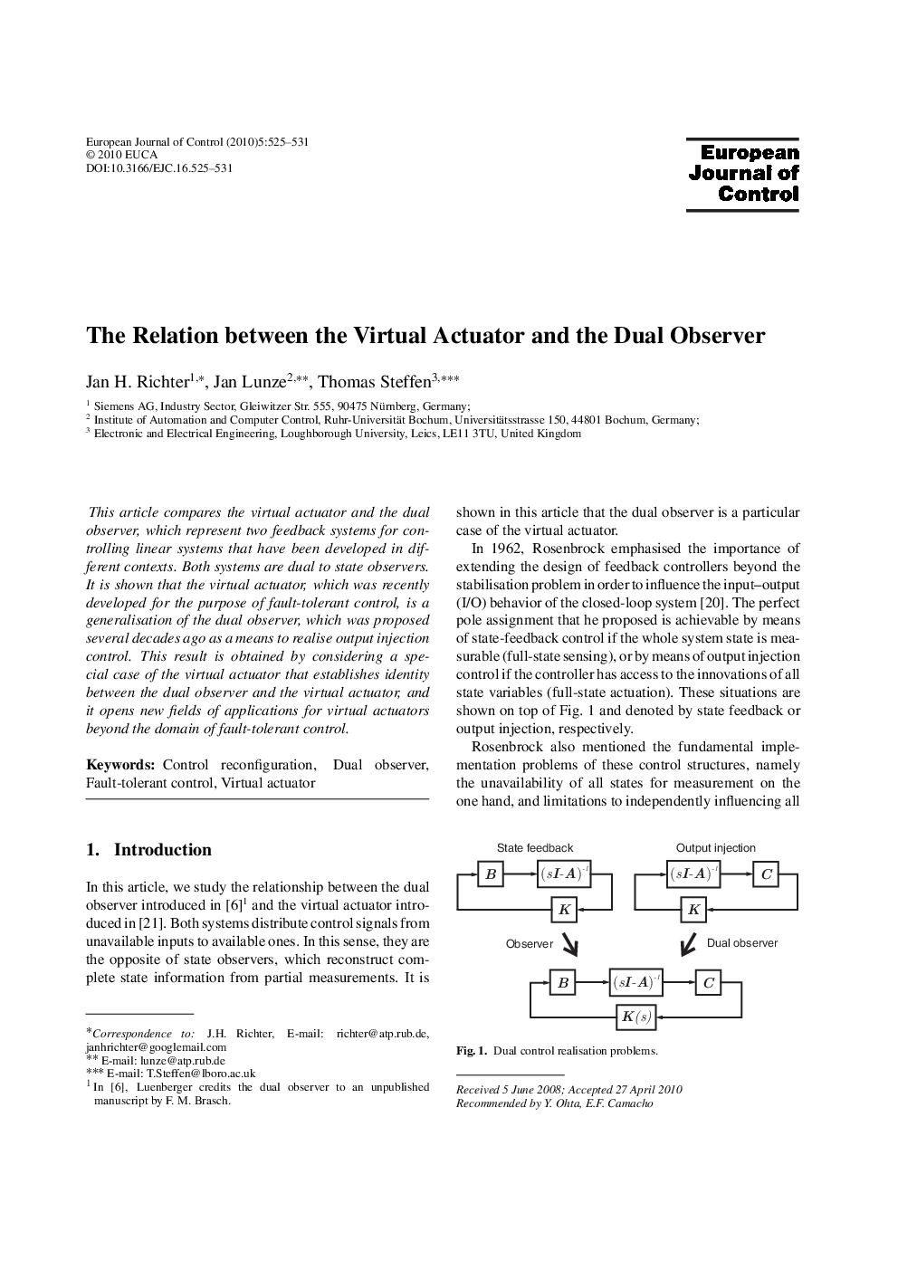 The Relation between the Virtual Actuator and the Dual Observer
