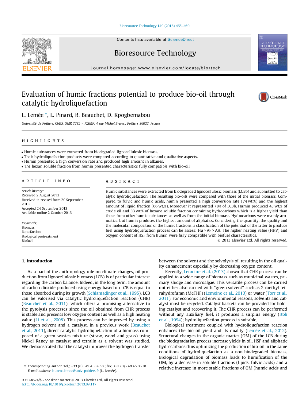 Evaluation of humic fractions potential to produce bio-oil through catalytic hydroliquefaction