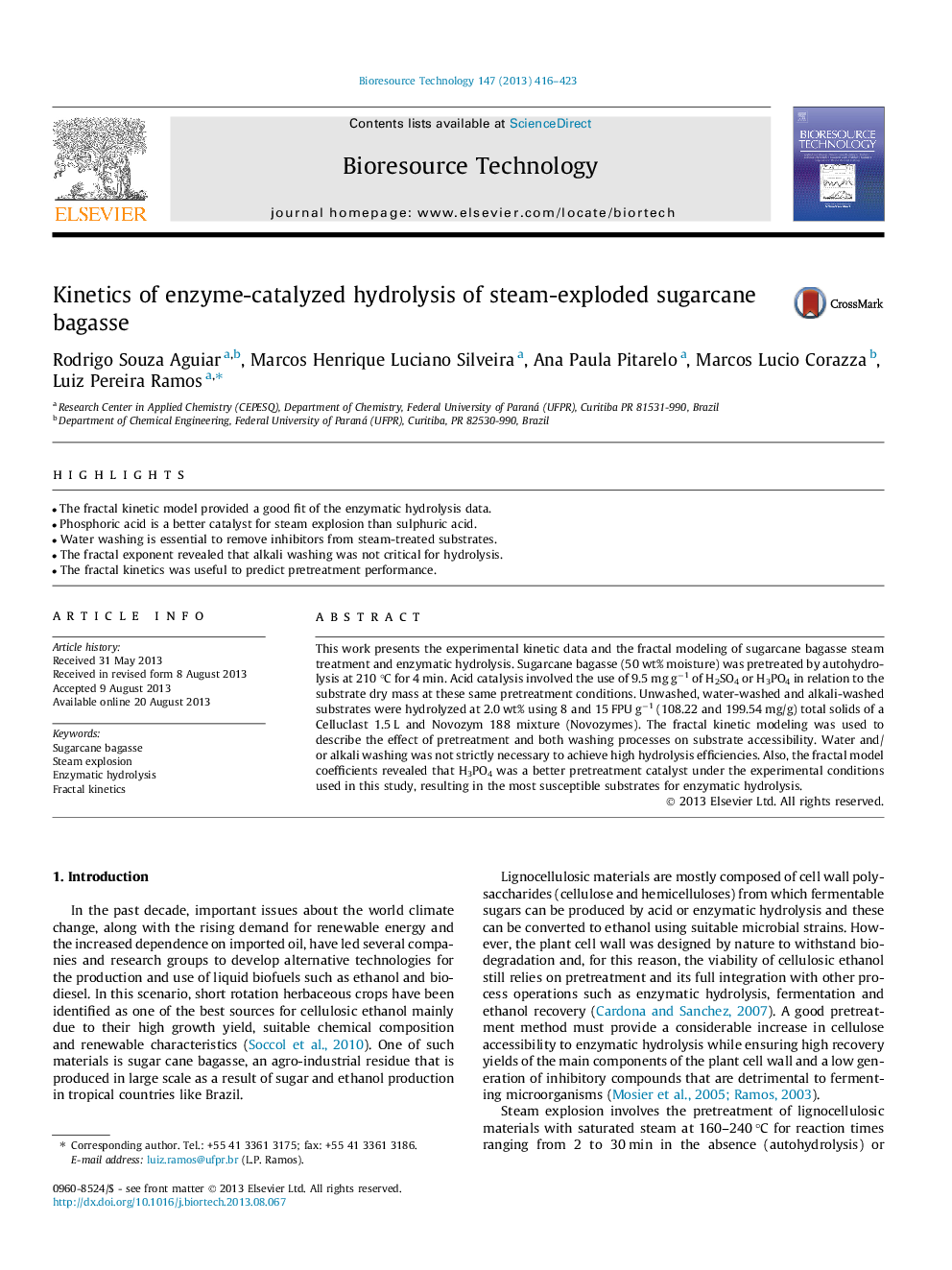 Kinetics of enzyme-catalyzed hydrolysis of steam-exploded sugarcane bagasse