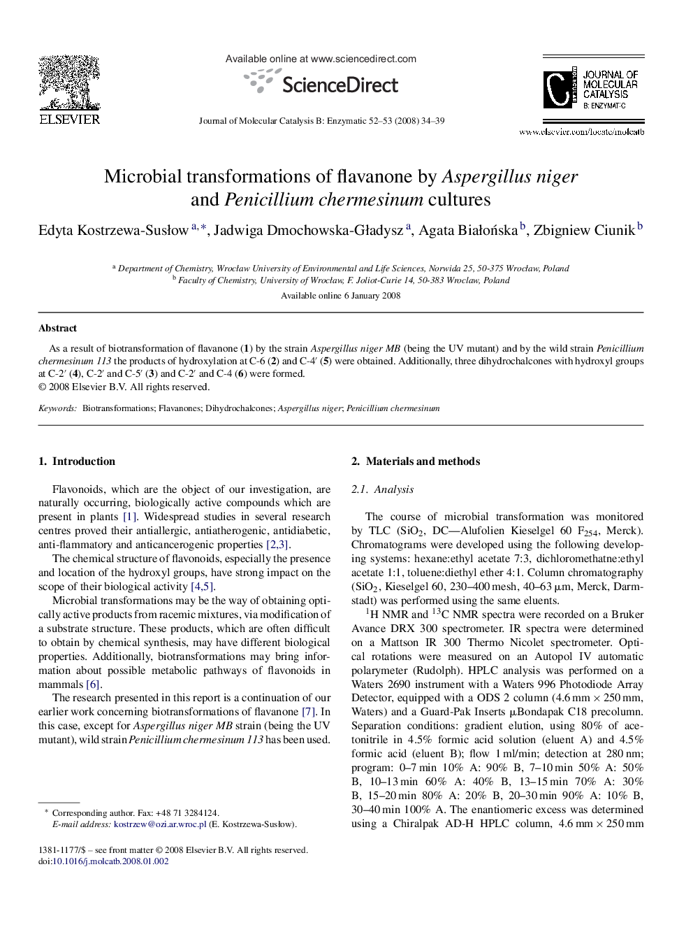 Microbial transformations of flavanone by Aspergillus niger and Penicillium chermesinum cultures
