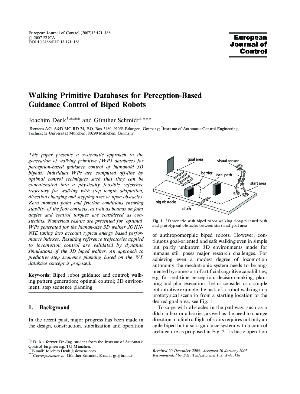 Walking Primitive Databases for Perception-Based Guidance Control of Biped Robots