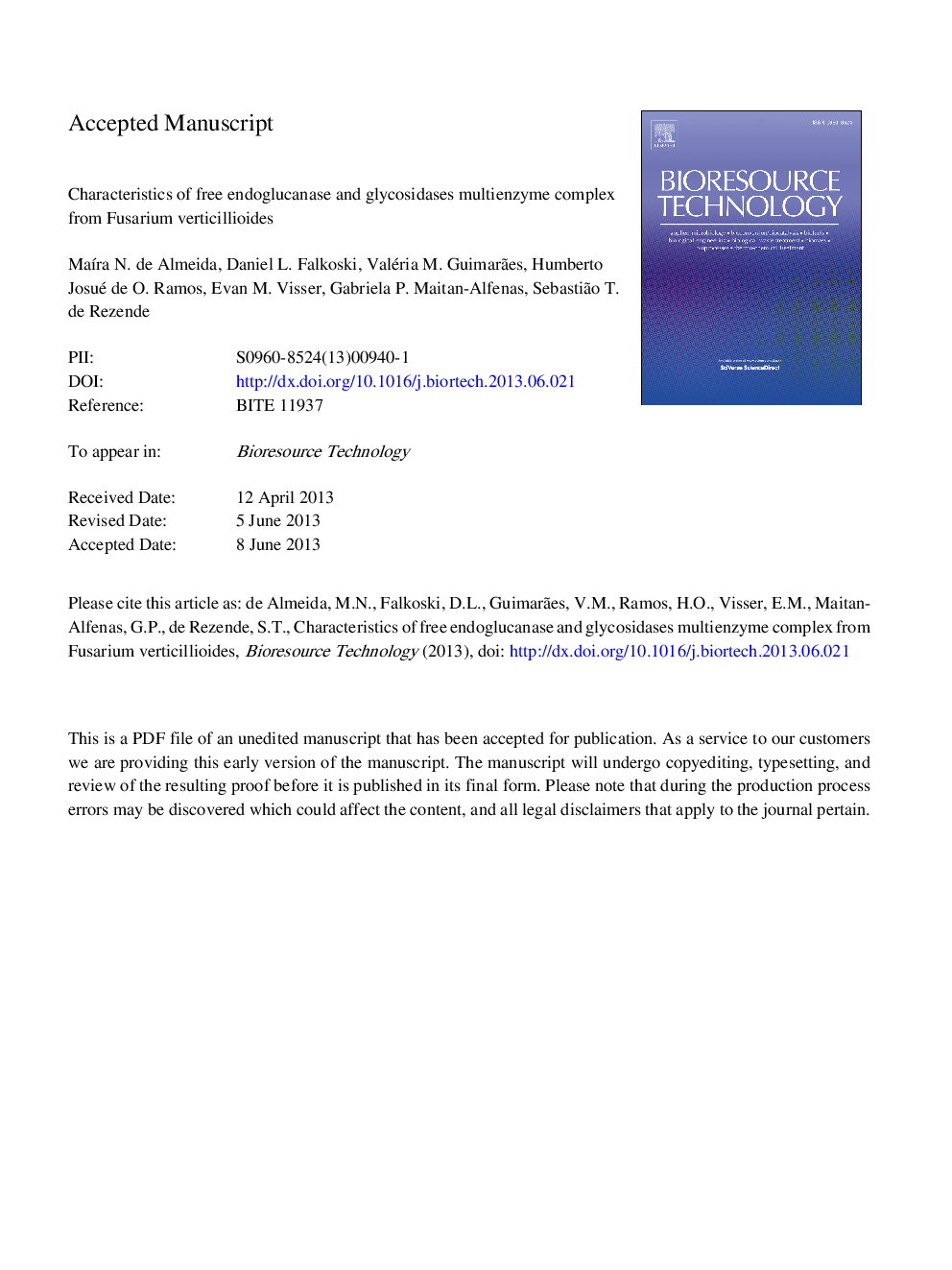 عکس صفحه اول مقاله: Characteristics of free endoglucanase and glycosidases multienzyme complex from Fusarium verticillioides Characteristics of free endoglucanase and glycosidases multienzyme complex from Fusarium verticillioides