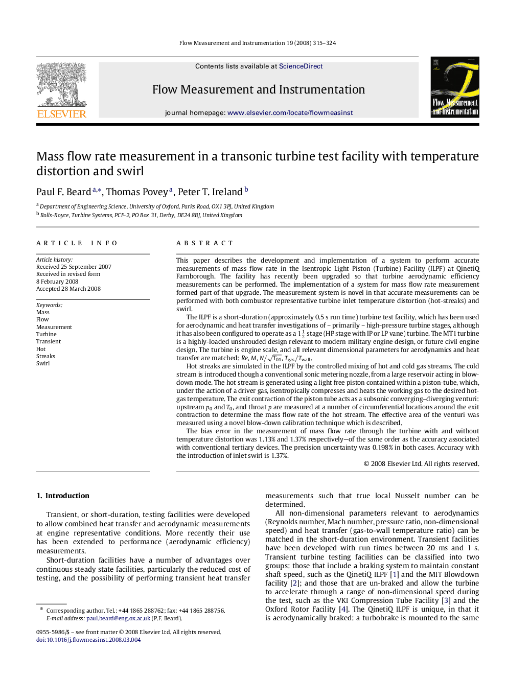 Mass flow rate measurement in a transonic turbine test facility with temperature distortion and swirl