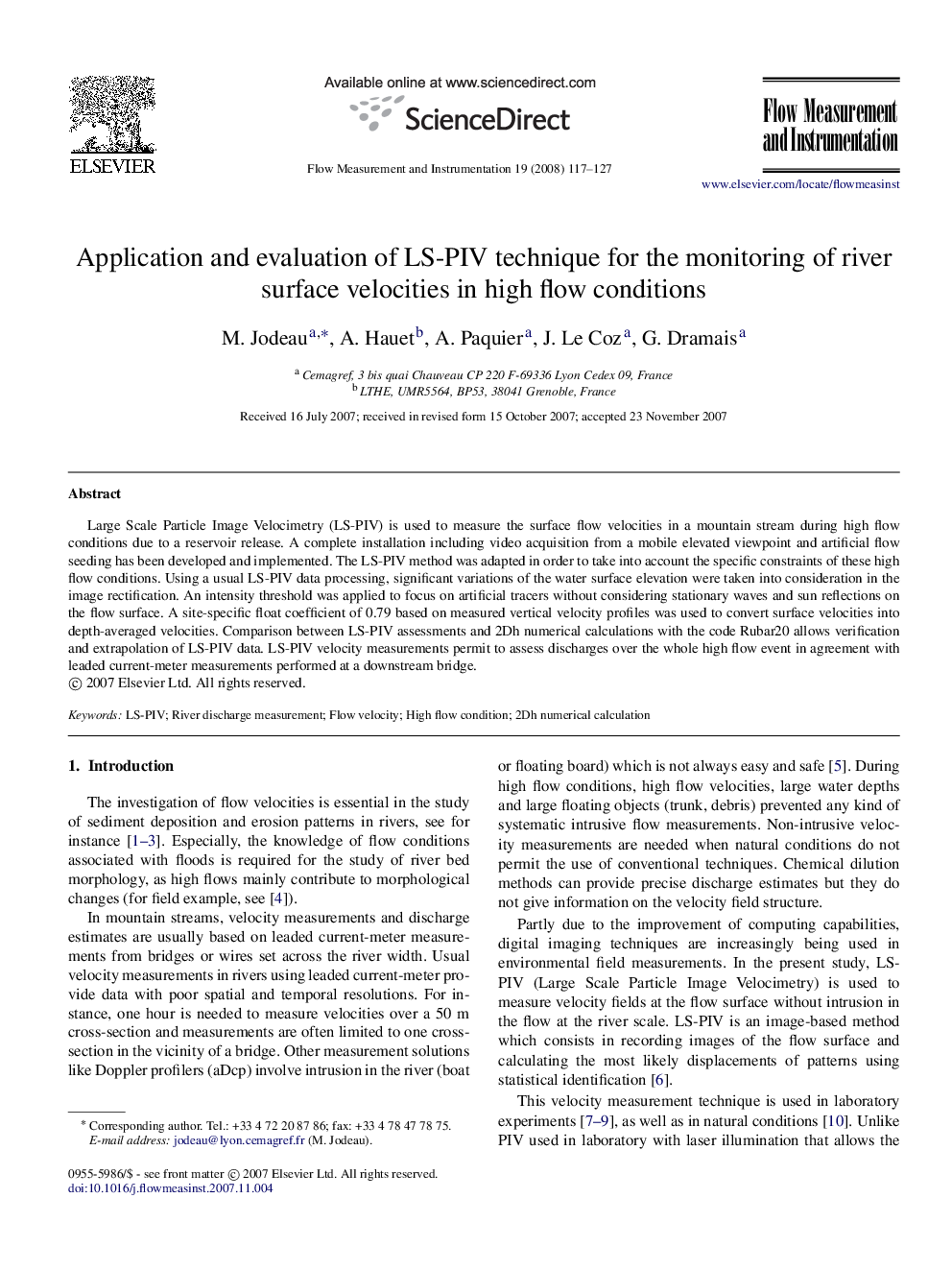 Application and evaluation of LS-PIV technique for the monitoring of river surface velocities in high flow conditions