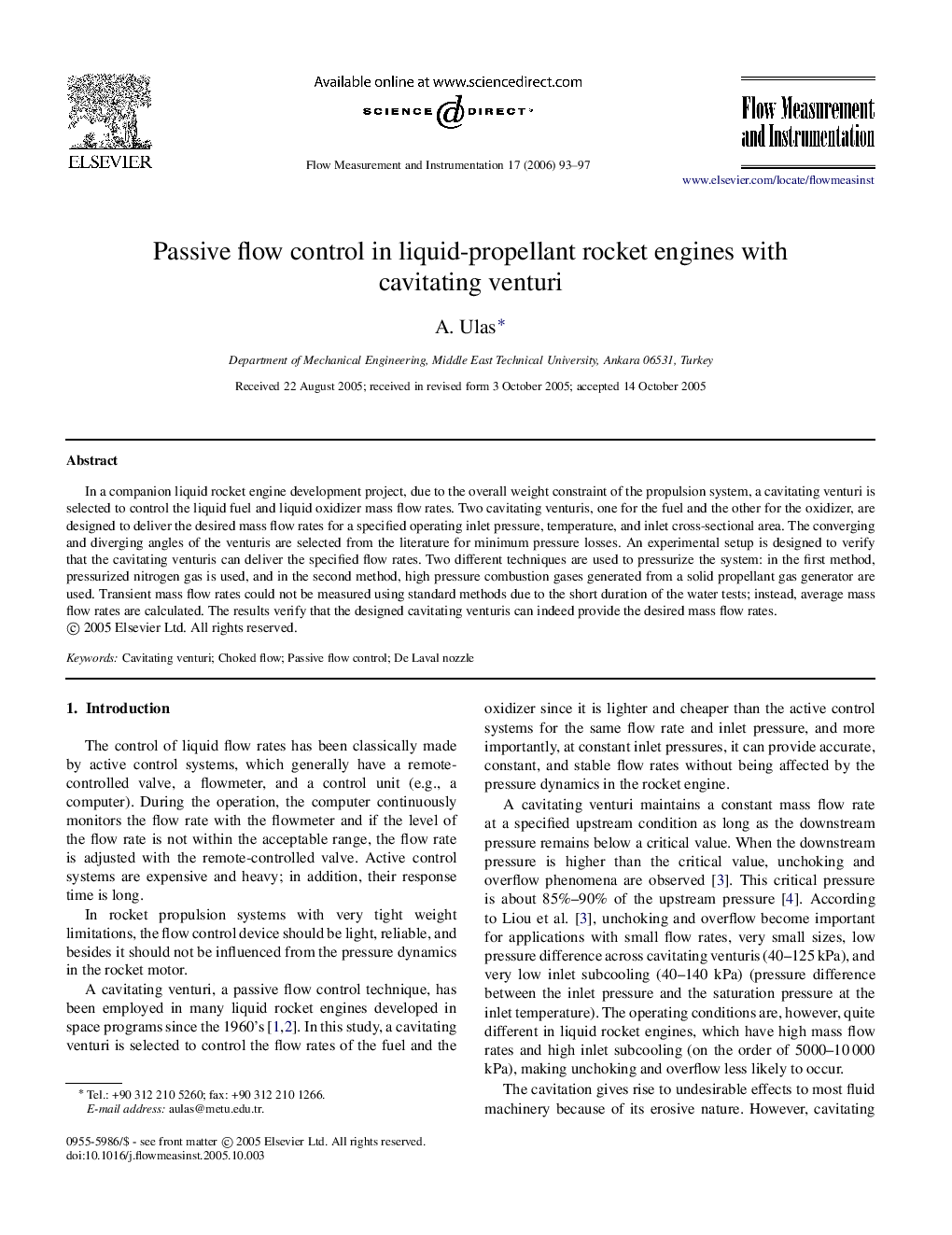 Passive flow control in liquid-propellant rocket engines with cavitating venturi