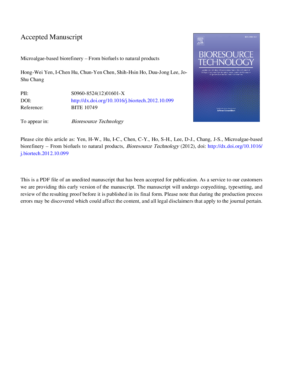 عکس صفحه اول مقاله: Microalgae-based biorefinery - From biofuels to natural products Microalgae-based biorefinery - From biofuels to natural products