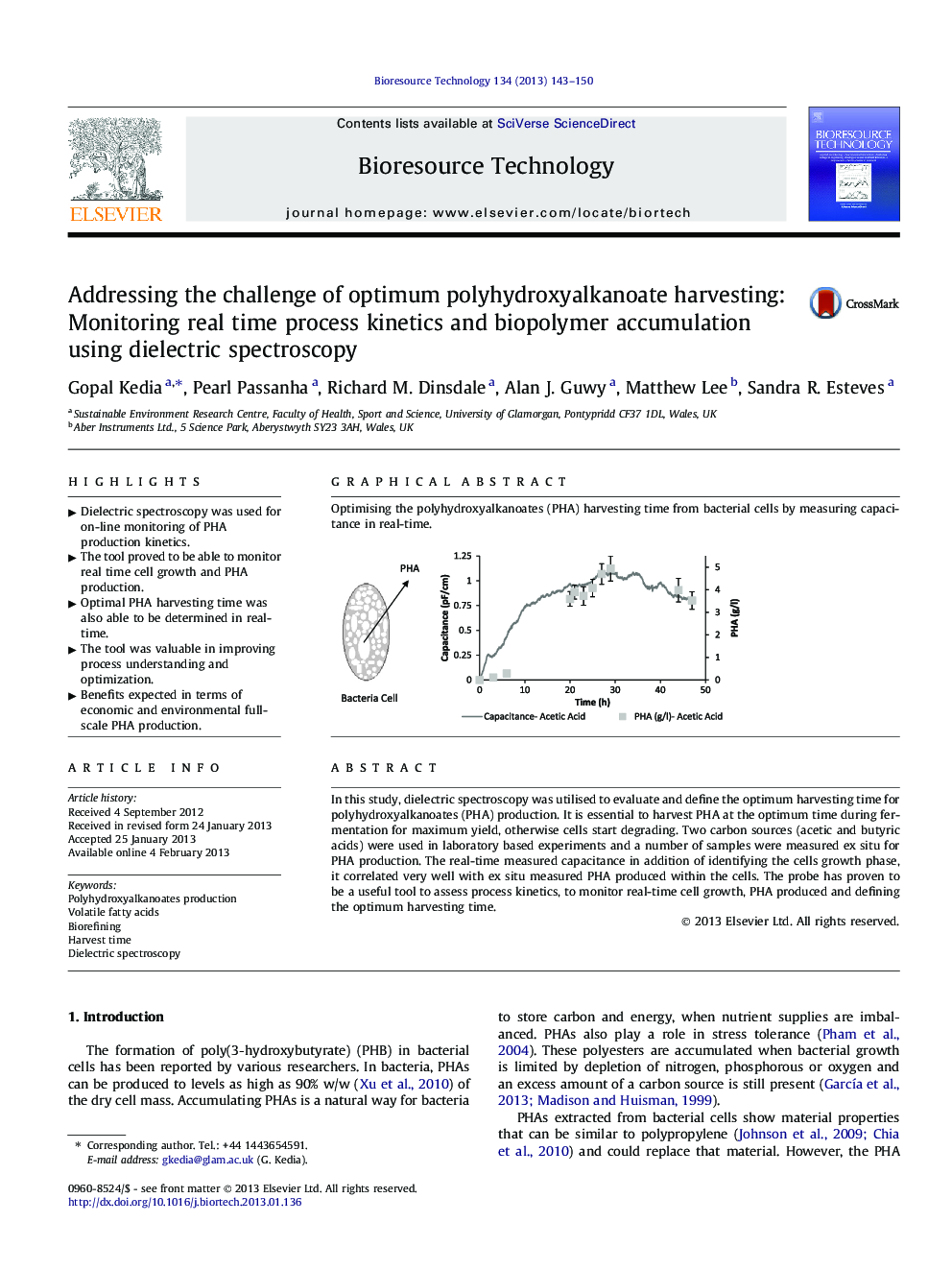 Addressing the challenge of optimum polyhydroxyalkanoate harvesting: Monitoring real time process kinetics and biopolymer accumulation using dielectric spectroscopy