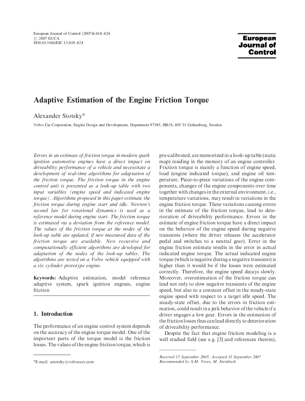 Adaptive Estimation of the Engine Friction Torque