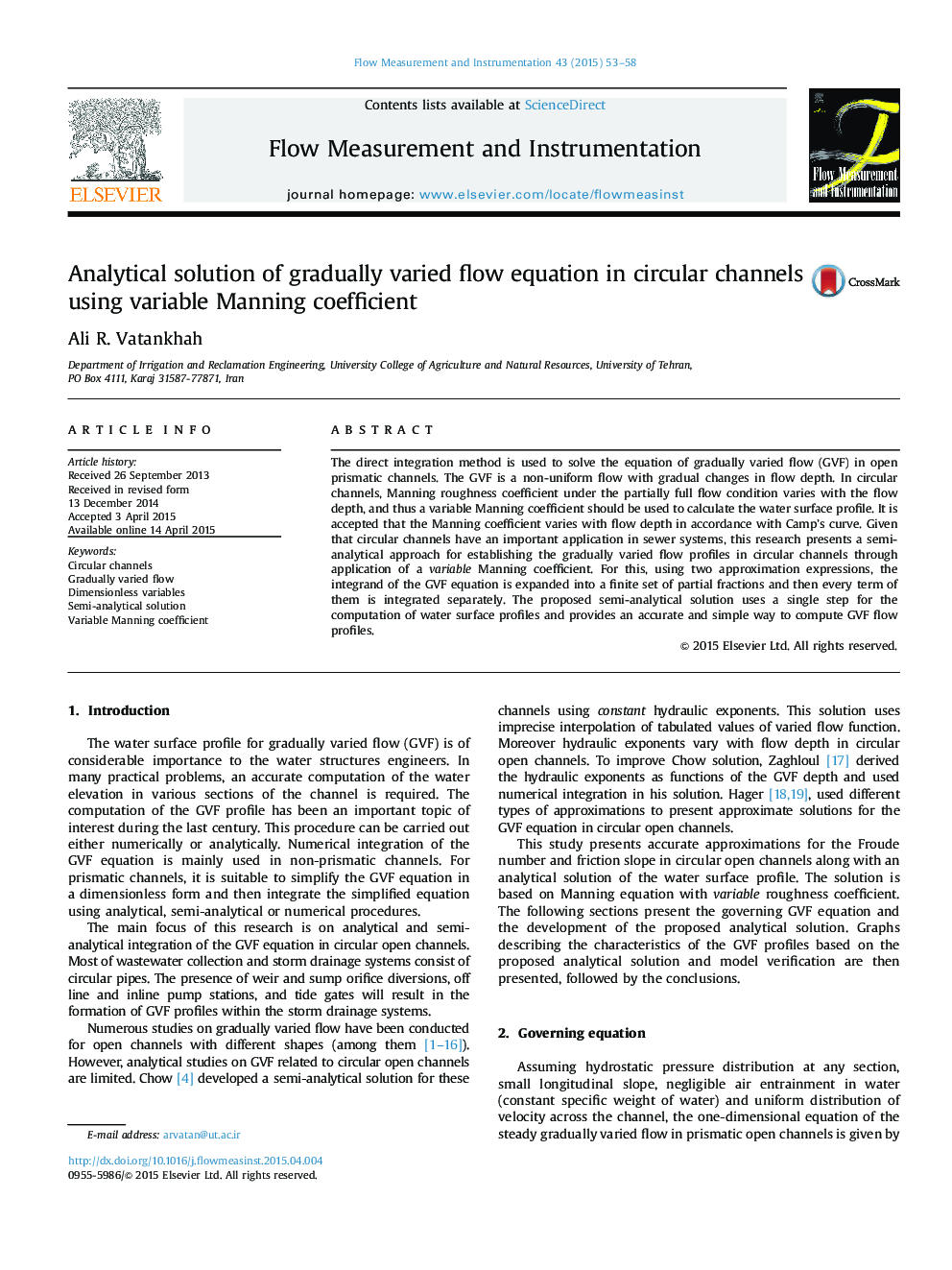 Analytical solution of gradually varied flow equation in circular channels using variable Manning coefficient