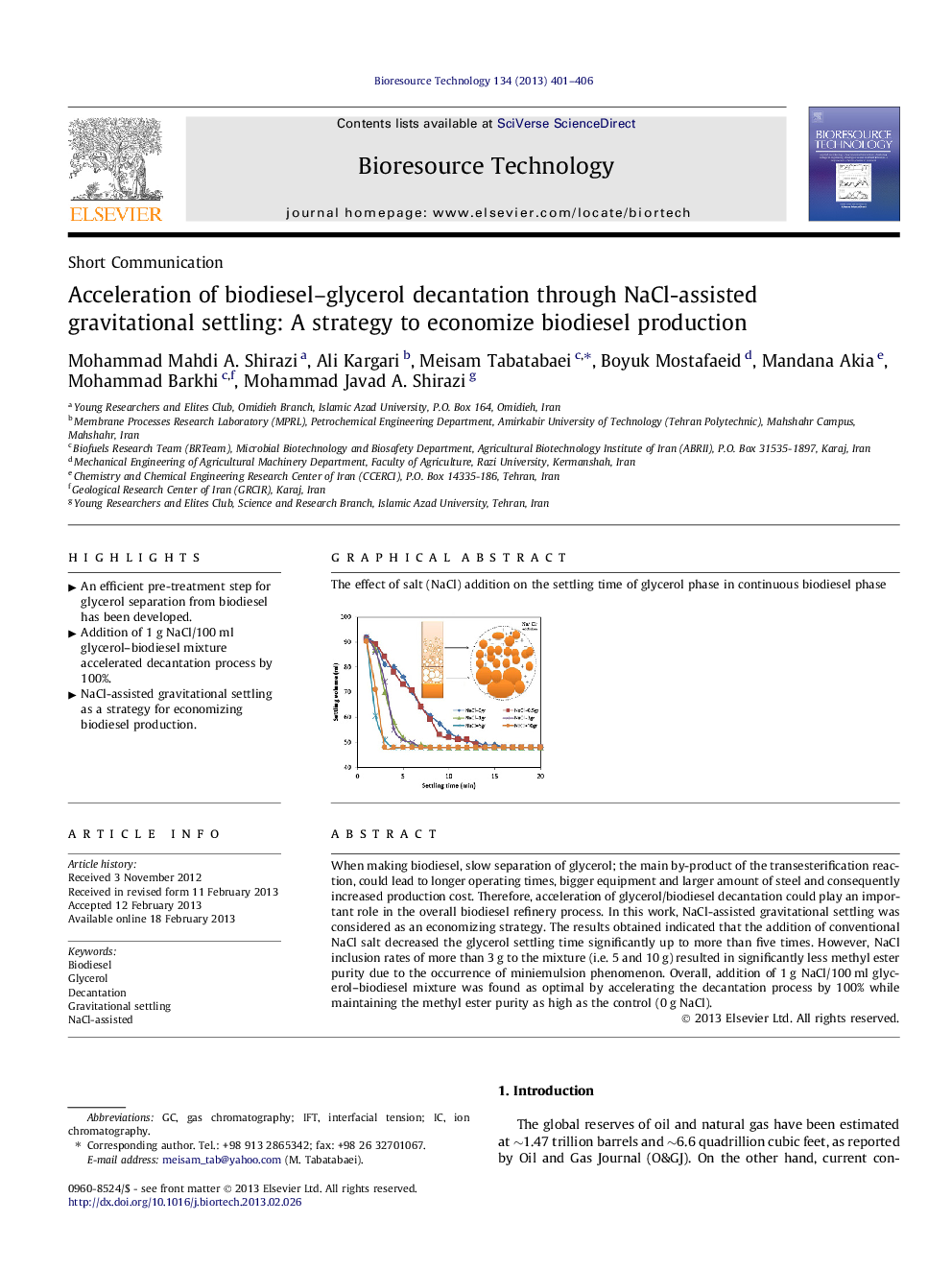 Acceleration of biodiesel-glycerol decantation through NaCl-assisted gravitational settling: A strategy to economize biodiesel production