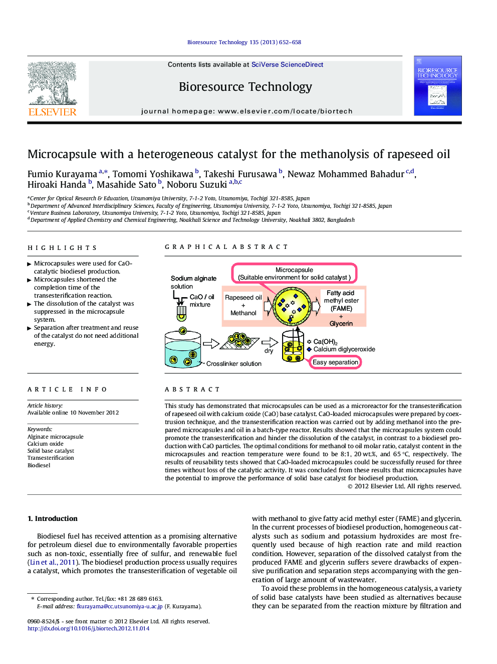 Microcapsule with a heterogeneous catalyst for the methanolysis of rapeseed oil