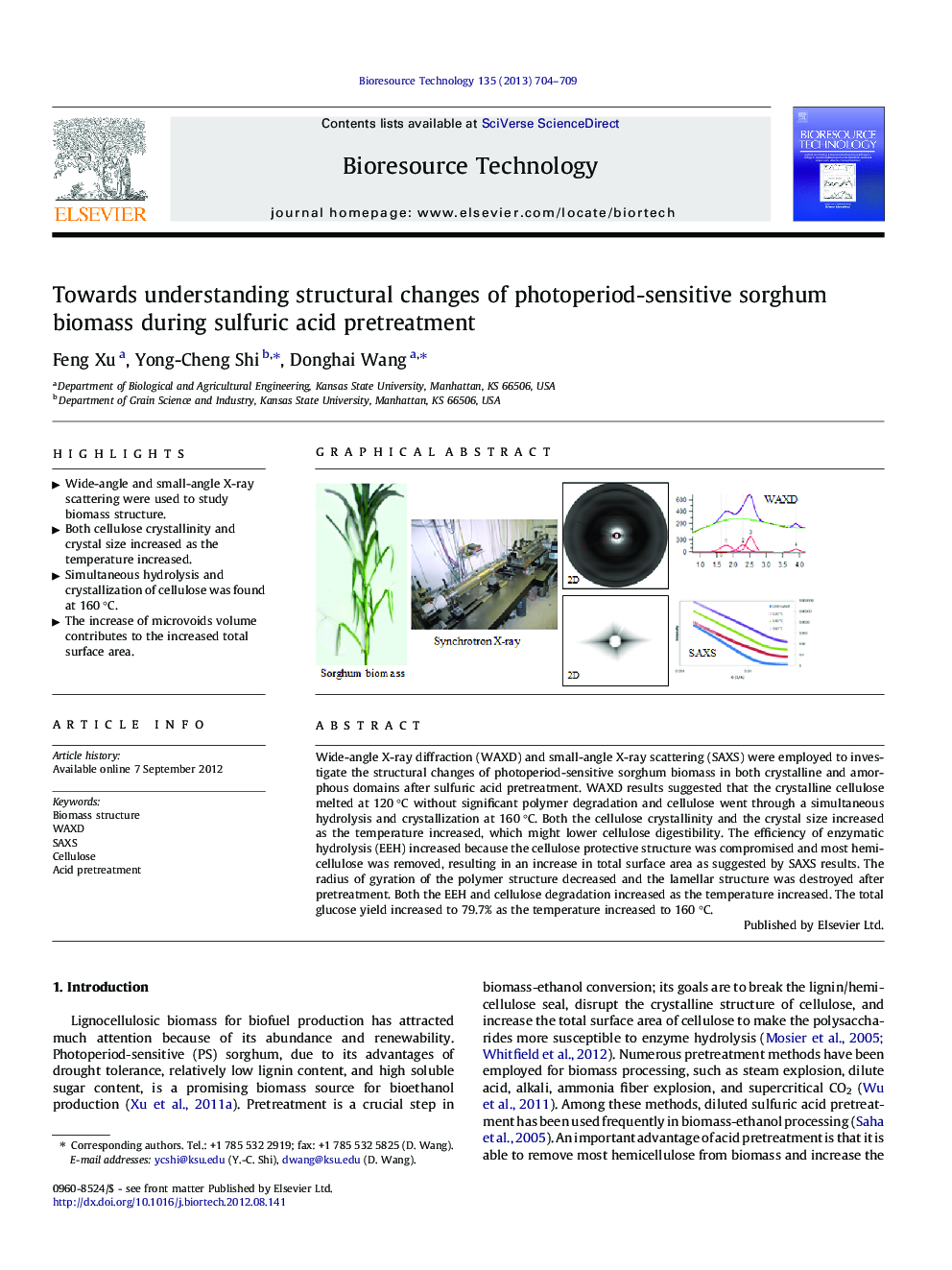 Towards understanding structural changes of photoperiod-sensitive sorghum biomass during sulfuric acid pretreatment