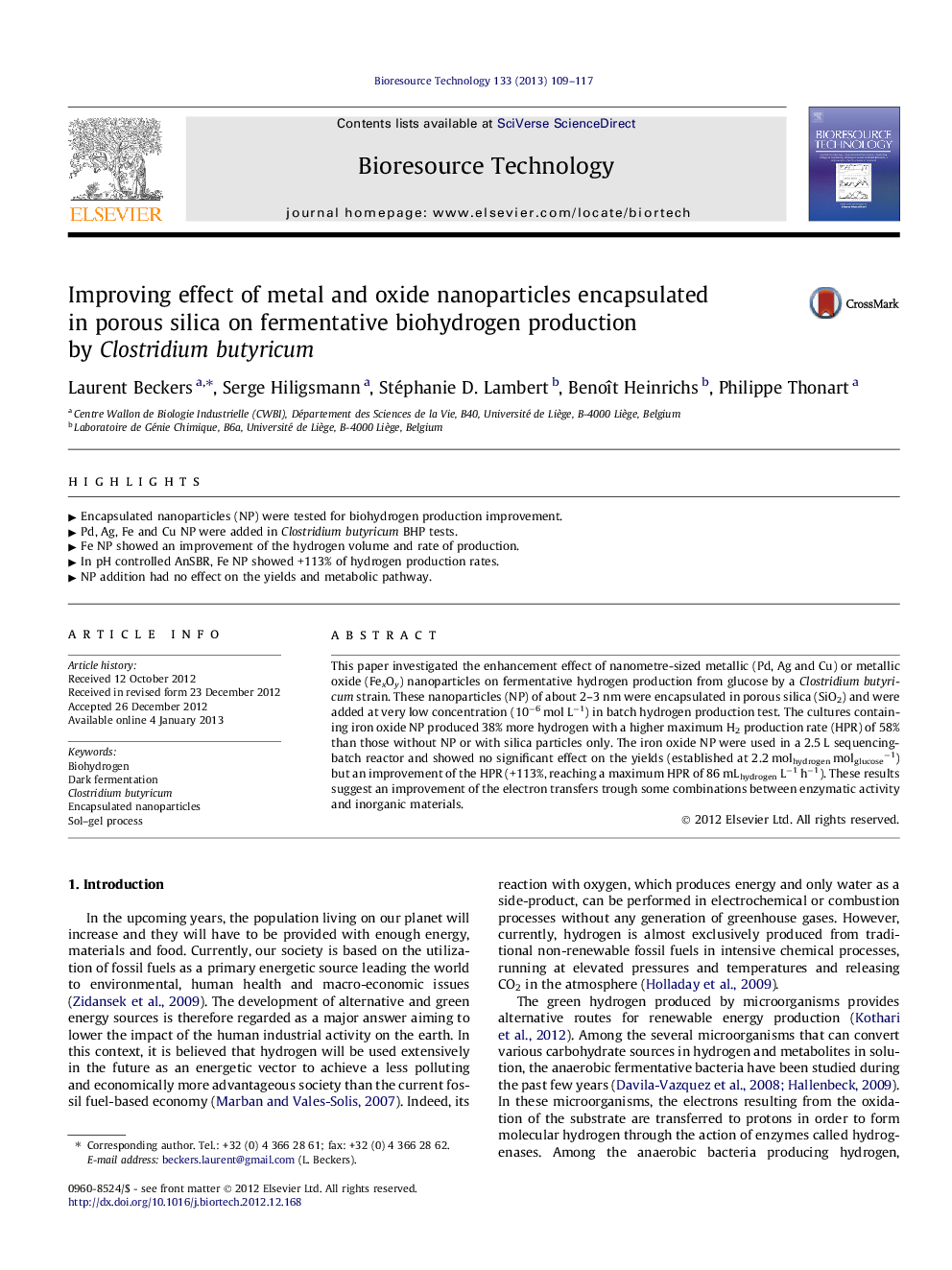 Improving effect of metal and oxide nanoparticles encapsulated in porous silica on fermentative biohydrogen production by Clostridium butyricum