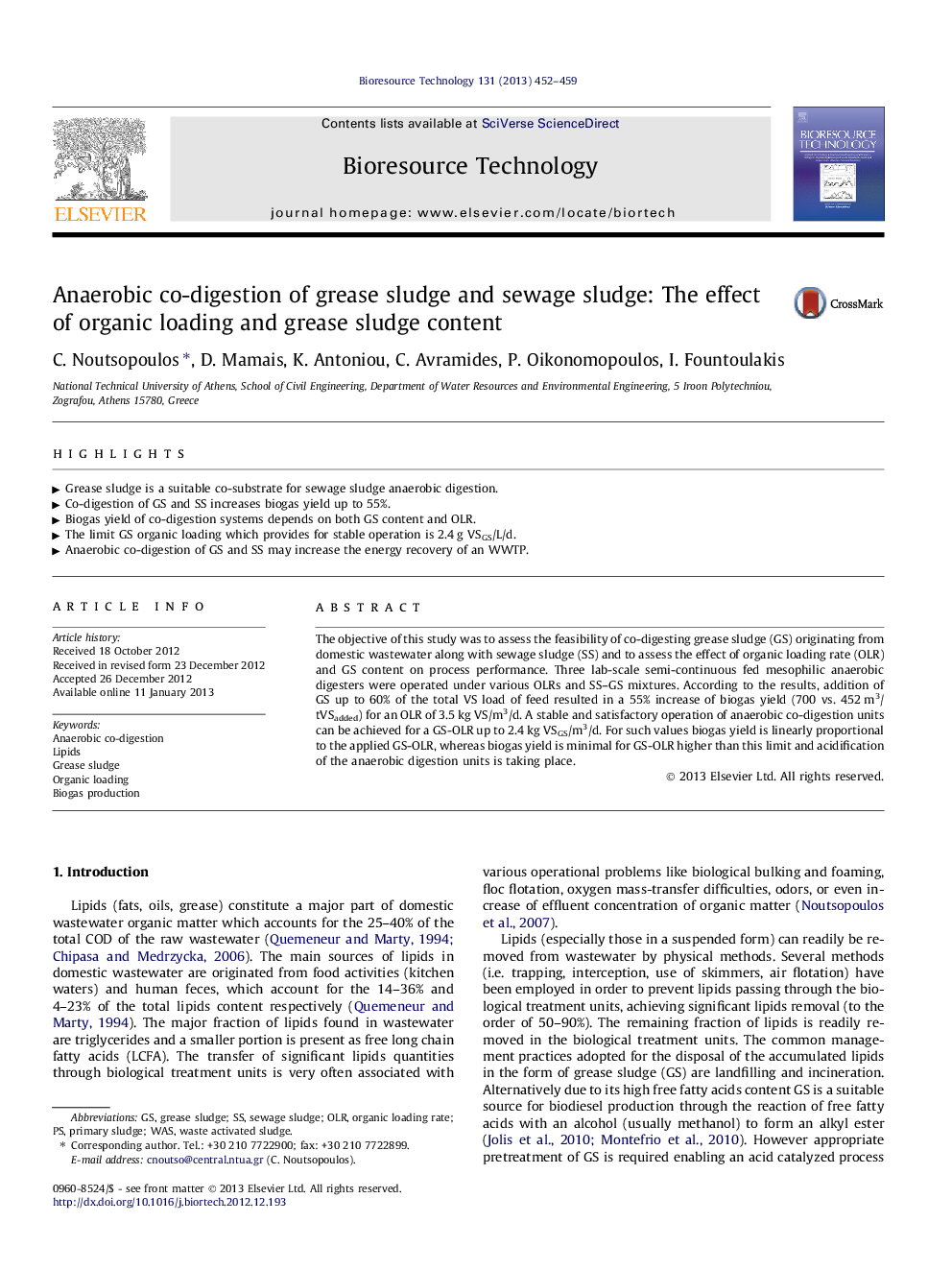 Anaerobic co-digestion of grease sludge and sewage sludge: The effect of organic loading and grease sludge content