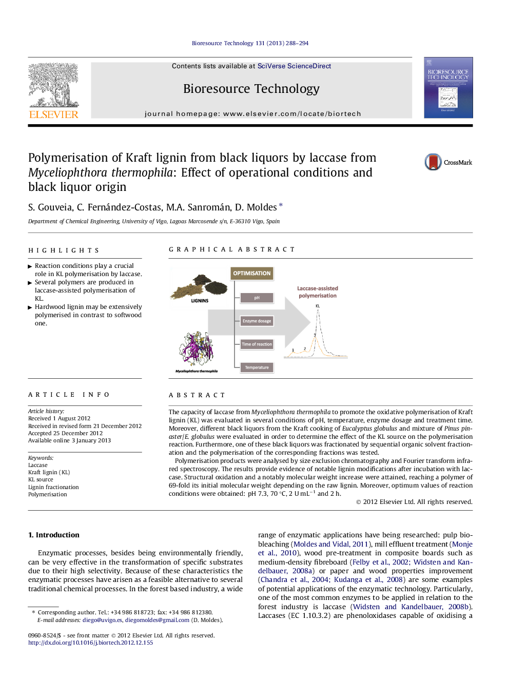 Polymerisation of Kraft lignin from black liquors by laccase from Myceliophthora thermophila: Effect of operational conditions and black liquor origin