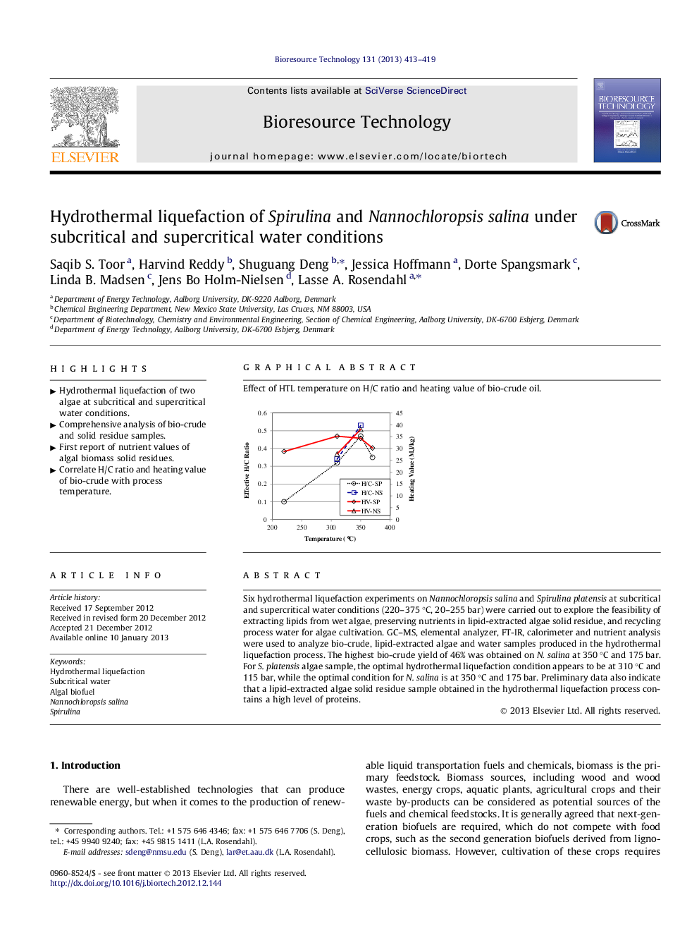 Hydrothermal liquefaction of Spirulina and Nannochloropsis salina under subcritical and supercritical water conditions