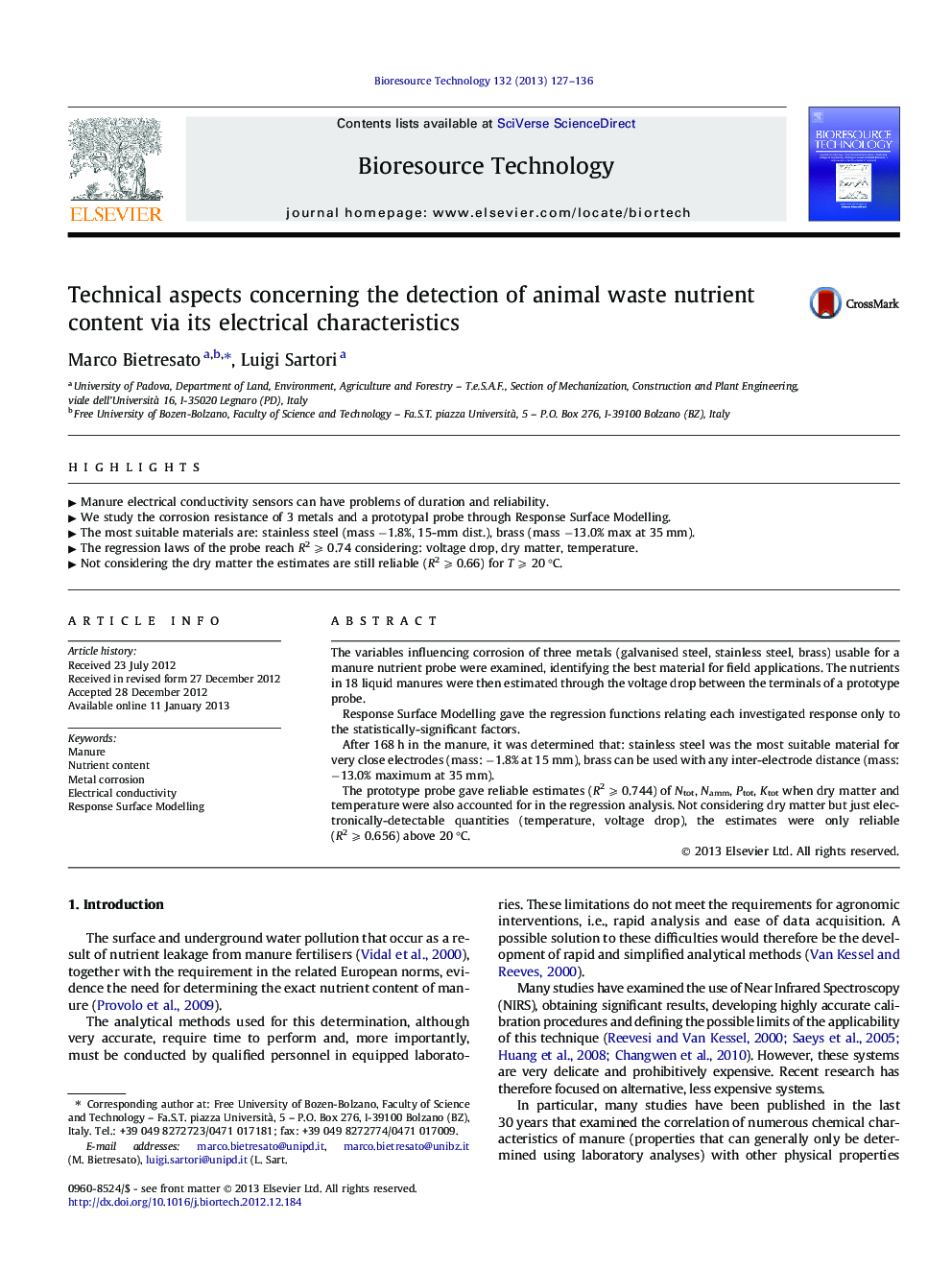 Technical aspects concerning the detection of animal waste nutrient content via its electrical characteristics