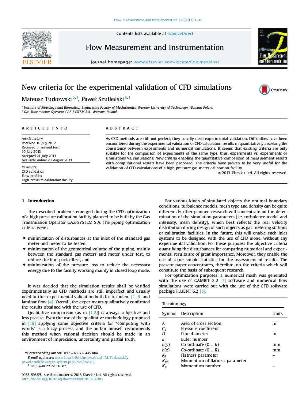 New criteria for the experimental validation of CFD simulations