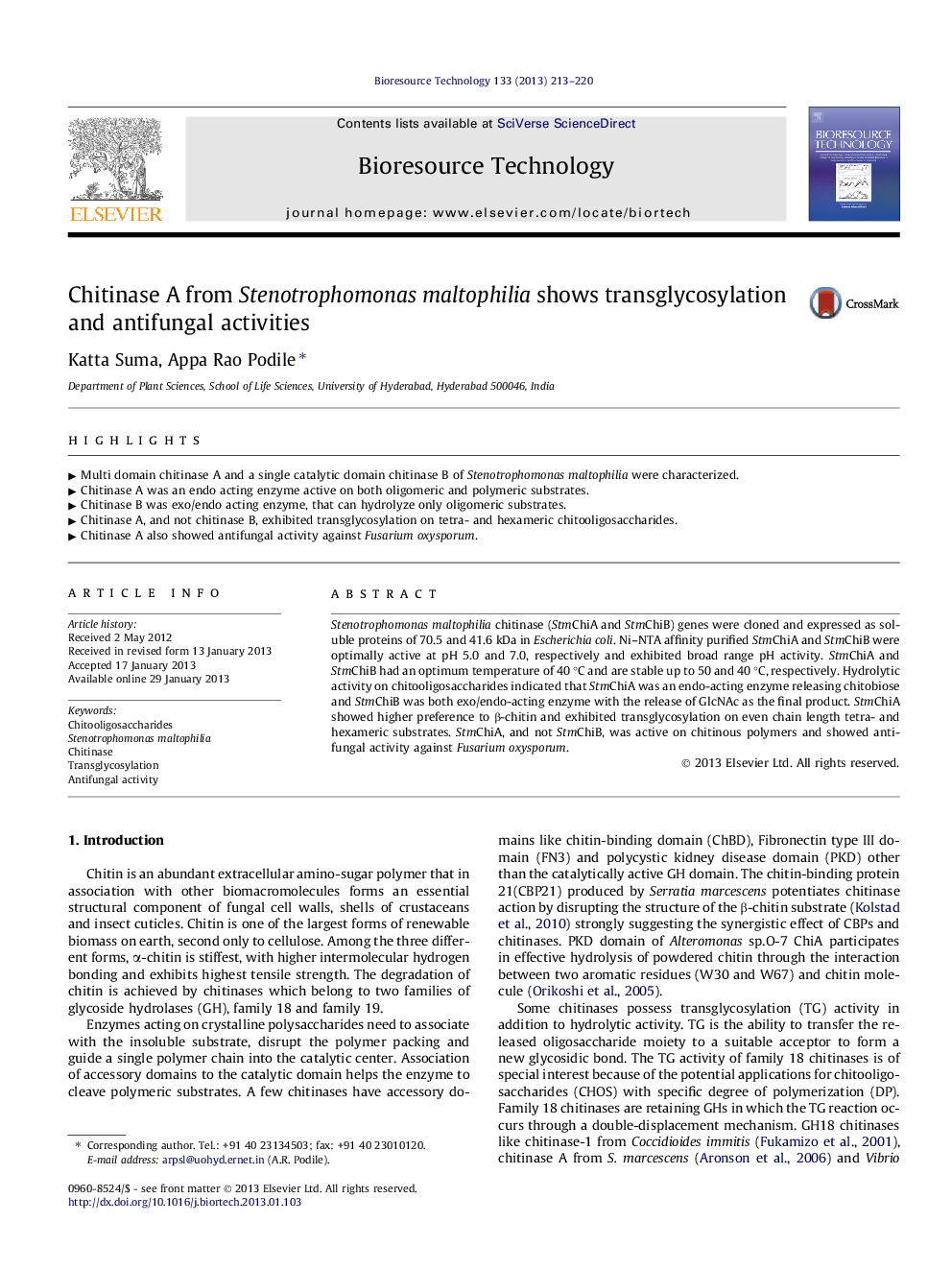 Chitinase A from Stenotrophomonas maltophilia shows transglycosylation and antifungal activities