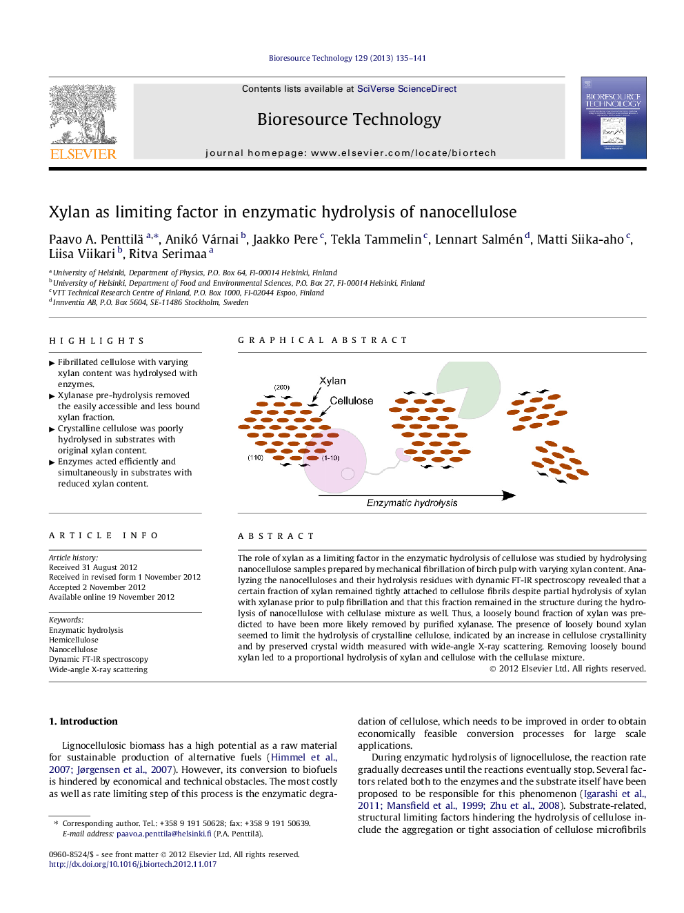 Xylan as limiting factor in enzymatic hydrolysis of nanocellulose