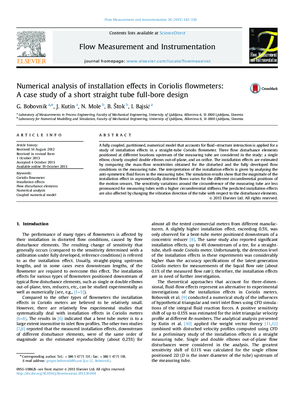 Numerical analysis of installation effects in Coriolis flowmeters: A case study of a short straight tube full-bore design