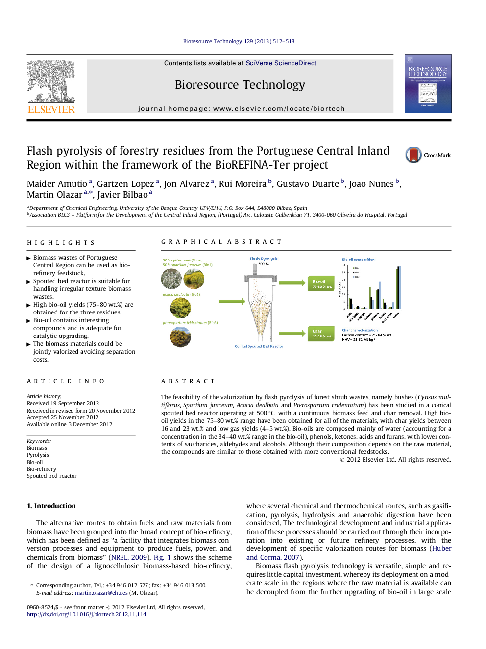 Flash pyrolysis of forestry residues from the Portuguese Central Inland Region within the framework of the BioREFINA-Ter project