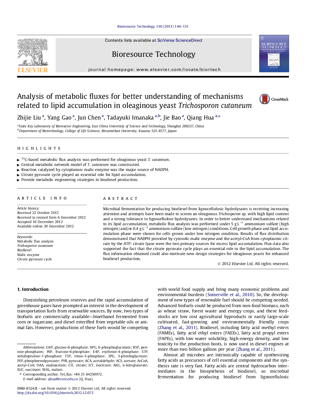 Analysis of metabolic fluxes for better understanding of mechanisms related to lipid accumulation in oleaginous yeast Trichosporon cutaneum