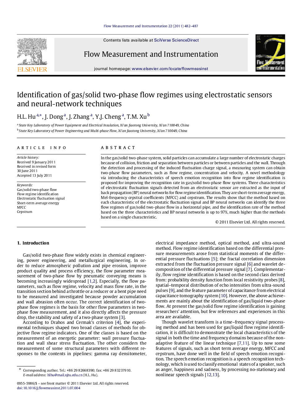 Identification of gas/solid two-phase flow regimes using electrostatic sensors and neural-network techniques