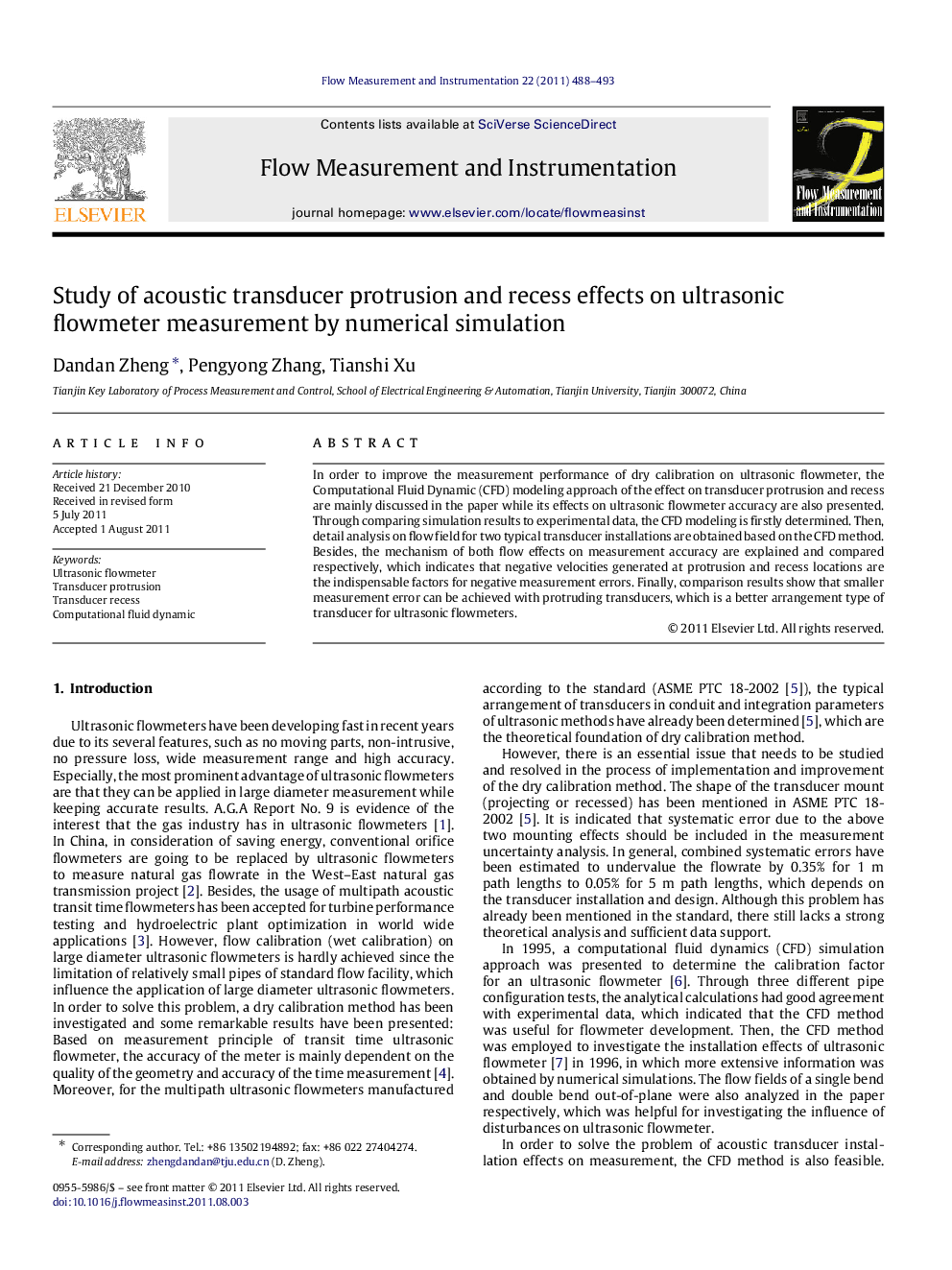 Study of acoustic transducer protrusion and recess effects on ultrasonic flowmeter measurement by numerical simulation