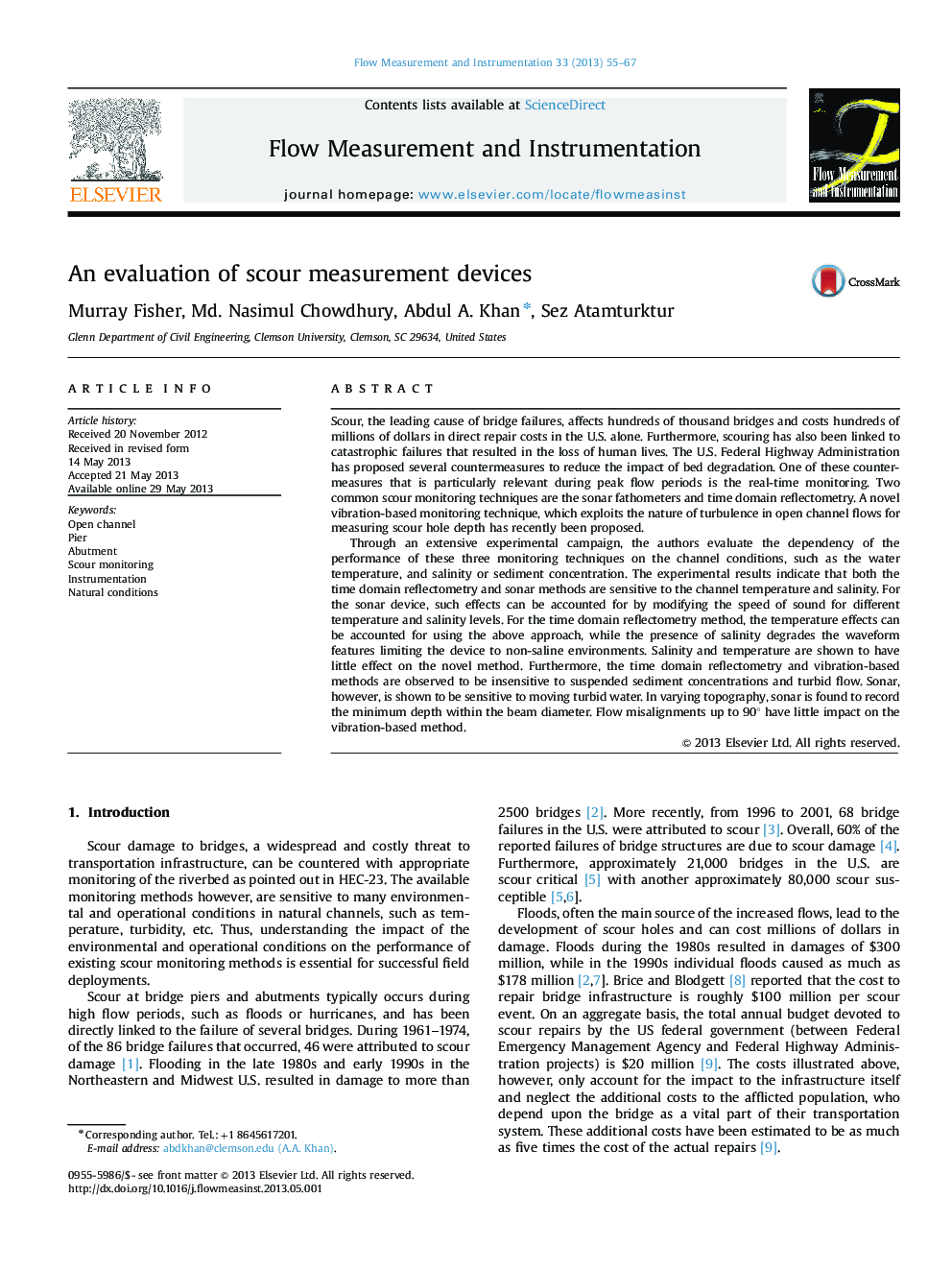 An evaluation of scour measurement devices