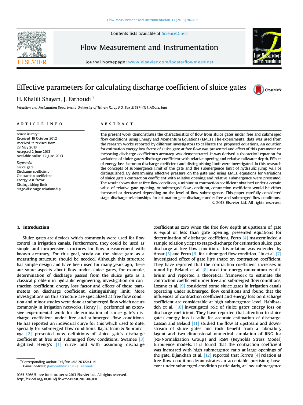 Effective parameters for calculating discharge coefficient of sluice gates